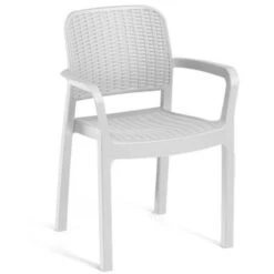 ALLIBERT By KETER - Lots De 6 Fauteuils Monoblocs Bella Empilables En Résine De Synthese - Imitation Rotin Tressé - Coloris Blanc.