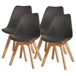 BJORN Lot De 4 Chaises De Salle A Manger - Simili Noir - Scandinave - L 49 X P 56 Cm