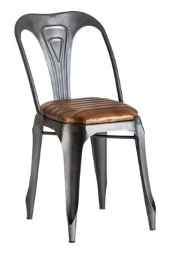 Chaise à Manger Métal Gris Et Assise Cuir Marron Nourea - Lot De 2