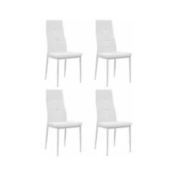 Chaise à Manger Similicuir Blanc Et Pieds Métal Noir Mikarel - Lot De 4
