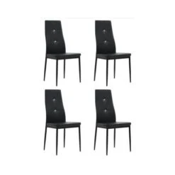 Chaise à Manger Similicuir Noir Et Pieds Métal Noir Mikarel - Lot De 4