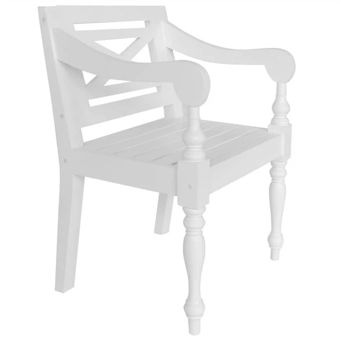 Chaise Avec Accoudoirs Bois Acajou Massif Blanc Gardene - Lot De 2 4 Chaise Avec Accoudoirs Bois Acajou Massif Blanc Gardene - Lot De 2 – Image 2