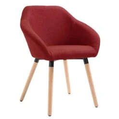 Chaise Avec Accoudoirs Tissu Bordeaux Et Pieds Bois Clair Packie