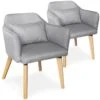 Chaise Avec Accoudoirs Tissu Gris Et Pieds Bois Clair Biggie - Lot De 2