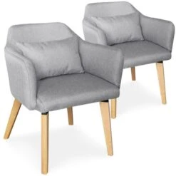 Chaise Avec Accoudoirs Tissu Gris Et Pieds Bois Clair Biggie - Lot De 2