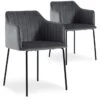 Chaise Avec Accoudoirs Velours Gris Et Pieds Métal Noir Uda - Lot De 2