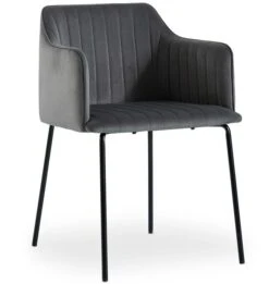 Chaise Avec Accoudoirs Velours Gris Et Pieds Métal Noir Uda - Lot De 2 -Pino Soldes Boutique chaise avec accoudoirs velours gris et pieds metal noir uda lot de 2 3327480064764 1136932