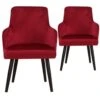 Chaise Avec Accoudoirs Velours Rouge Et Pieds Métal Noir Jaya - Lot De 2
