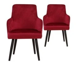 Chaise Avec Accoudoirs Velours Rouge Et Pieds Métal Noir Jaya - Lot De 2