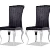 Chaise Baroque Velours Noir Et Pieds Métal Chromé Théo - Lot De 2
