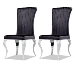 Chaise Baroque Velours Noir Et Pieds Métal Chromé Théo - Lot De 2