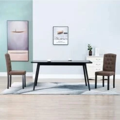 Chaise Capitonnée Tissu Marron Et Pieds Bois Noir Billa - Lot De 2 -Pino Soldes Boutique chaise capitonnee tissu marron et pieds bois noir billa lot de 2 3666722547376 407431