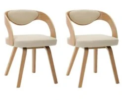 Chaise De Salle à Manger Bois Clair Et Simili Cuir Beige Canva - Lot De 2