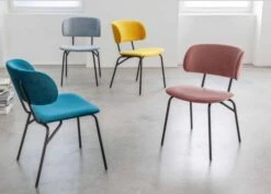 Chaise Design Velours Et Métal Noir Laqué Leona - Lot De 2