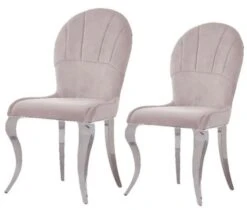 Chaise Design Velours Taupe Et Pieds Acier Chromé Sanda - Lot De 2