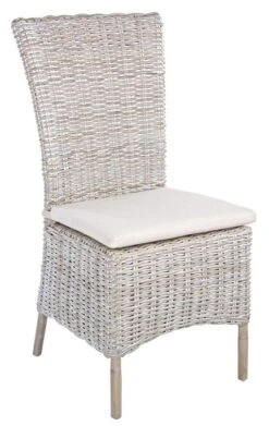 Chaise En Rotin Avec Coussin Naturel Gris Blanc Isla