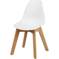 Chaise Enfant Plastique Blanc Et Pieds Hêtre Massif Sadee