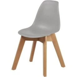 Chaise Enfant Plastique Gris Et Pieds Hêtre Massif Sadee