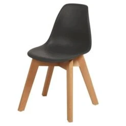 Chaise Enfant Plastique Noir Et Pieds Hêtre Massif Sadee