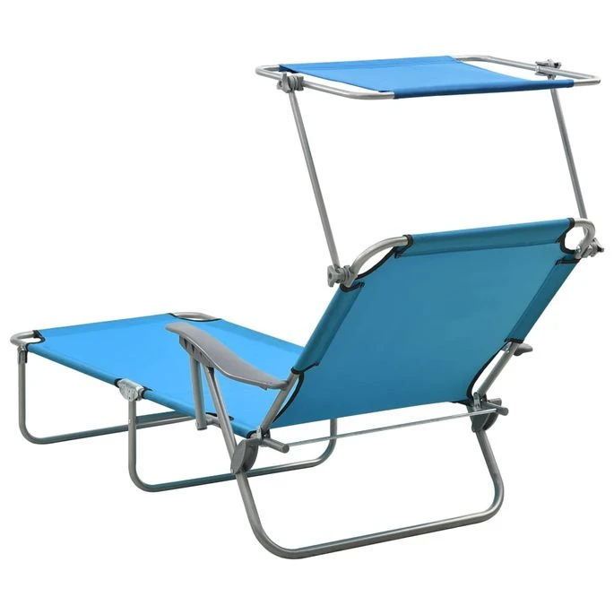Chaise Longue Avec Auvent Acier Bleu 5 Chaise Longue Avec Auvent Acier Bleu – Image 3