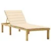 Chaise Longue Avec Coussin Crème Bois De Pin Imprégné 3