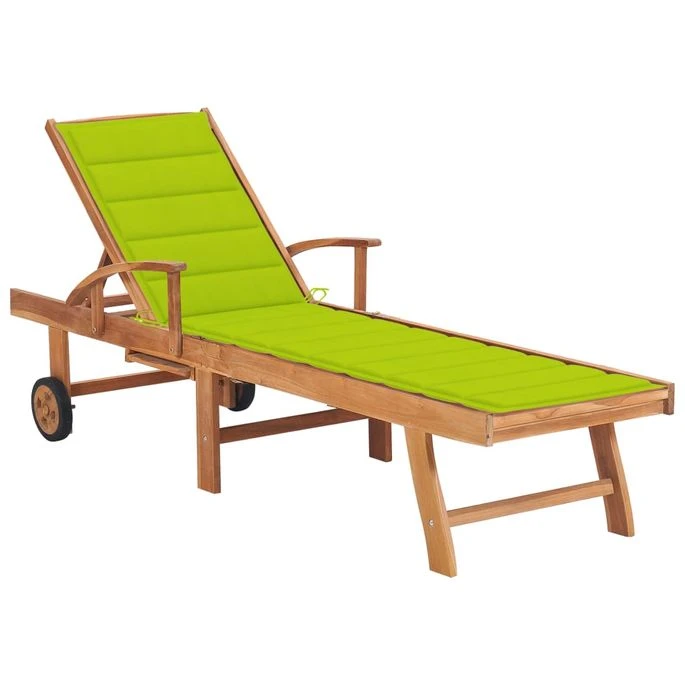 Chaise Longue Avec Coussin Vert Vif Bois De Teck Solide 3 Chaise Longue Avec Coussin Vert Vif Bois De Teck Solide