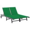 Chaise Longue De Jardin 2 Places Avec Coussin Gris Acacia 10