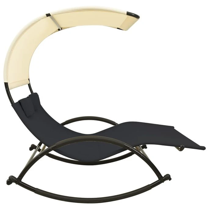 Chaise Longue Double Avec Auvent Textilène Noir Et Crème 5 Chaise Longue Double Avec Auvent Textilène Noir Et Crème – Image 3