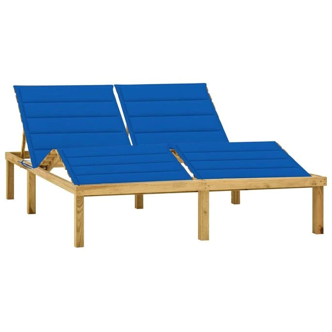 Chaise Longue Double Et Coussins Bleu Royal Pin Imprégné 2 3 Chaise Longue Double Et Coussins Bleu Royal Pin Imprégné 2