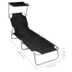 Chaise Longue Pliable Avec Auvent Noir Aluminium -Pino Soldes Boutique chaise longue pliable avec auvent noir aluminium 3666722527682 554739