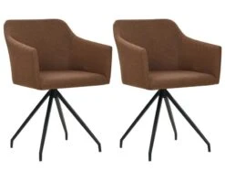 Chaise Pivotante Tissu Marron Et Pieds Métal Noir Miko - Lot De 2