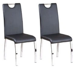 Chaise Simili Cuir Noir Et Pieds Métal Chromé Lust - Lot De 2
