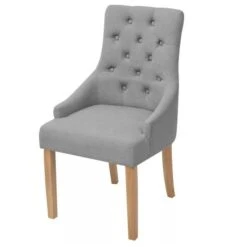 Chaise Tissu Gris Clair Et Pieds Chêne Massif Natto - Lot De 2