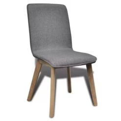 Chaise Tissu Gris Clair Et Pieds Chêne Massif Cheer - Lot De 2