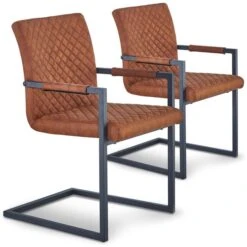 Chaise Tissu Marron Et Pieds Métal Noir Shanti - Lot De 2