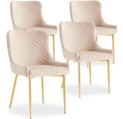 Chaise Velours Beige Et Pieds Métal Doré Ella - Lot De 4