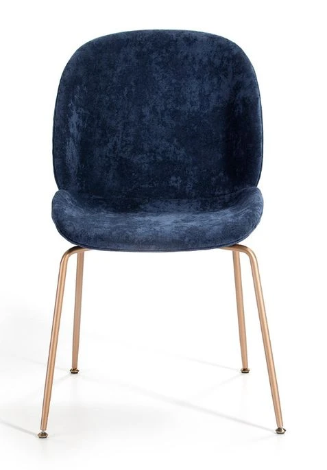Chaise Velours Bleu Et Pieds Métal Doré Raj 4 Chaise Velours Bleu Et Pieds Métal Doré Raj – Image 2