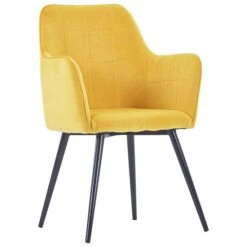 Chaise Velours Jaune Et Pieds Métal Noir Ilash - Lot De 2 -Pino Soldes Boutique chaise velours jaune et pieds metal noir ilash lot de 2 8719883856780 594566
