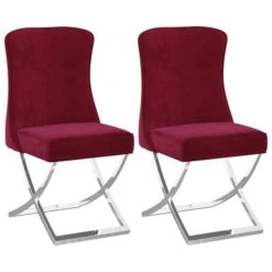 Chaises à Dîner 2 Pcs Bordeaux 53x52x98 Cm Velours Et Inox