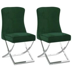 Chaises à Dîner 2 Pcs Vert Foncé 53x52x98 Cm Velours Et Inox