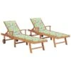 Chaises Longues 2pcs Avec Coussin Motif De Feuilles Teck Solide