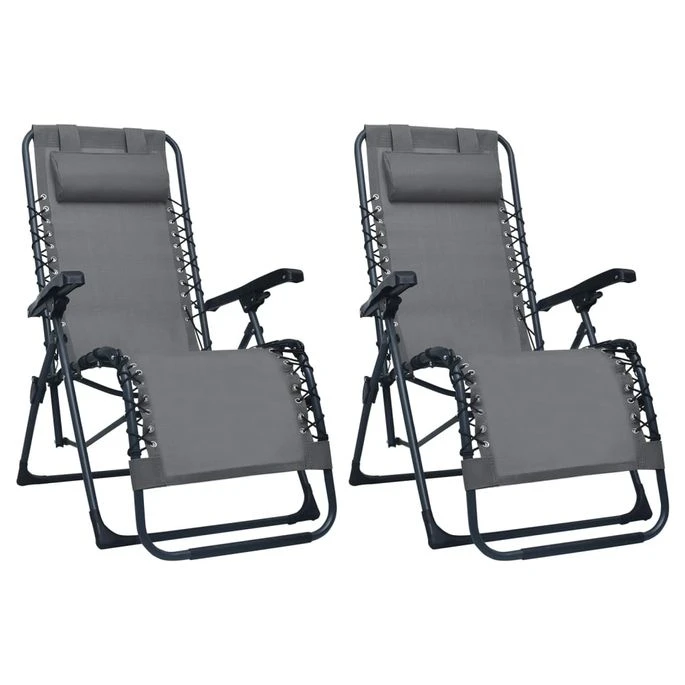 Chaises Pliables De Terrasse 2 Pcs Gris Textilène 3 Chaises Pliables De Terrasse 2 Pcs Gris Textilène