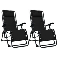 Chaises Pliables De Terrasse 2 Pcs Noir Textilène