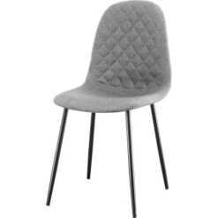 Chaise Matelassée Tissu Gris Clair Et Pieds Métal Noir Koby - Lot De 4