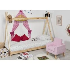 Fauteuil Enfant Tissu Rose Et Pieds Bois Clair Kessy -Pino Soldes Boutique fauteuil enfant tissu rose et pieds bois clair jimi 3248115116354 532461
