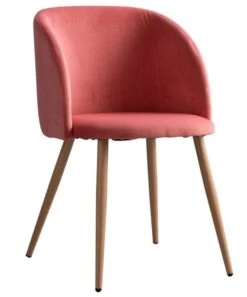 Fauteuil Velours Corail Et Pieds Métal Imitation Bois Vida
