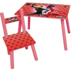 FUN HOUSE Miraculous Ladybug Table H 41,5 Cm X L 61 Cm X P 42 Cm Avec Une Chaise H 49,5 Cm X L 31 Cm X P 31,5 Cm - Pour Enfant