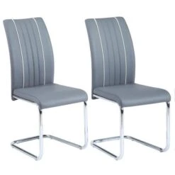 INES Lot De 2 Chaises De Salle A Manger - Simili Gris - Contemporain - L 43 X P 59 Cm
