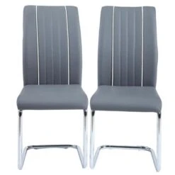 INES Lot De 2 Chaises De Salle A Manger - Simili Gris - Contemporain - L 43 X P 59 Cm -Pino Soldes Boutique ines lot de 2 chaises de salle a manger simili gris contemporain l 43 x p 59 cm 3584176569747 509110
