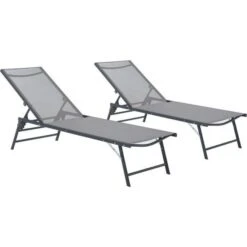 Lot De 2 Bains De Soleil Pliant - 1 Personne - Gris